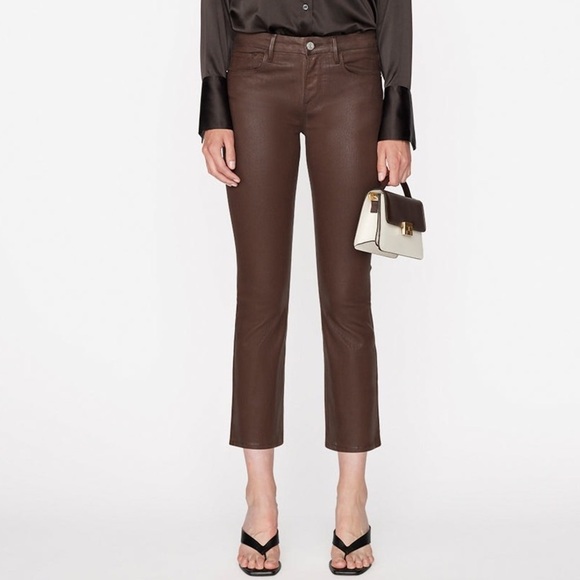 Frame Denim Pants - FRAME • LE CROP MINI BOOT COATED IN DARK CHOCOLATE